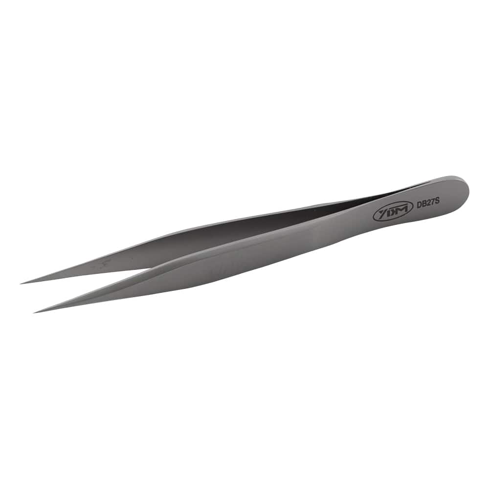 YDM マイクロピンセット 直 無鈎 溝付き 100mm DB27S 1本(ご注文単位1本)【直送品】