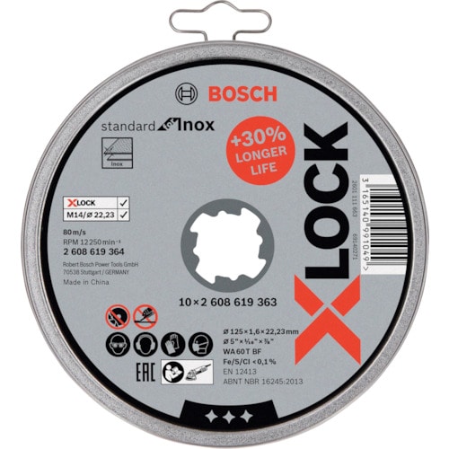 トラスコ中山 ボッシュ X-LOCK切断砥石125x1.6mmステンレス用10枚入りパック（ご注文単位1パック）【直送品】