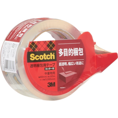 トラスコ中山 3M 透明梱包用テープ カッター付 48mmX50m 中・軽量物用(ご注文単位1巻)【直送品】