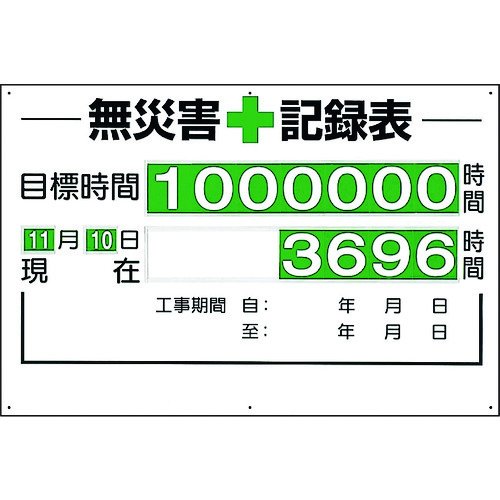 トラスコ中山 ユニット 無災害記録表(セット)時間(ご注文単位1台)【直送品】