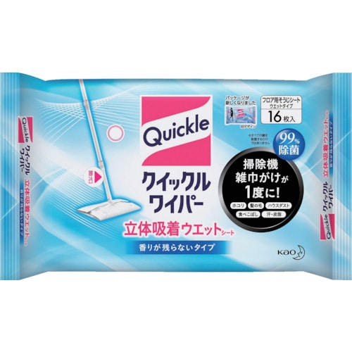 トラスコ中山 Kao クイックルワイパー 立体吸着ウエットシート 16枚入(ご注文単位1袋)【直送品】