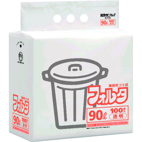 トラスコ中山 サニパック FU9C 環優包装フォルタ薄口 90L 透明 100枚（ご注文単位1冊）【直送品】