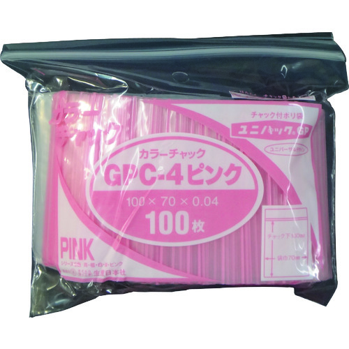 トラスコ中山 セイニチ ユニパック GP C‐4 カラーチャック ピンク（ご注文単位1袋）【直送品】