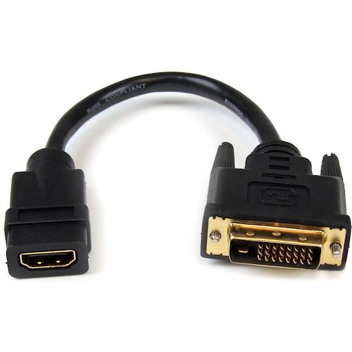 トラスコ中山 スターテック ディスプレイ変換ケーブル/HDMI - DVI-D/20cm/HDMIメス・DVIオス(ご注文単位1袋)【直送品】