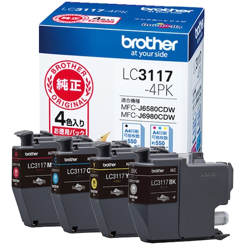 トラスコ中山 ブラザー インクカートリッジ LC3117-4PK 4色パック（ご注文単位1パック）【直送品】