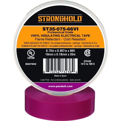 トラスコ中山 ストロングホールド StrongHoldビニールテープ 耐熱・耐寒・難燃 プロ仕様グレード 紫 幅19.1mm 長さ20m ST35-075-66VI(ご注文単位1巻)【直送品】