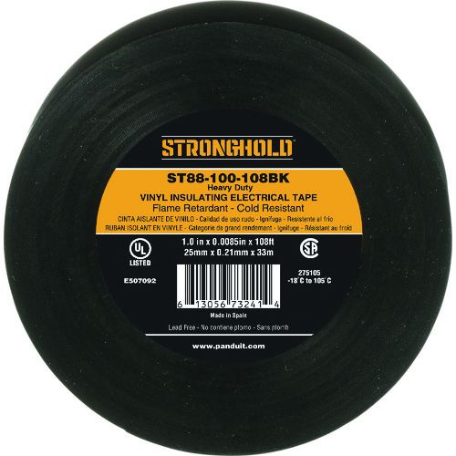 トラスコ中山 ストロングホールド StrongHoldビニールテープ 耐熱・耐寒・難燃 ヘビーデューティーグレード 黒 幅25.4mm 長さ33m ST88-100-108BK(ご注文単位1巻)【直送品】