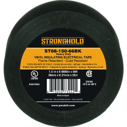 トラスコ中山 ストロングホールド StrongHoldビニールテープ 耐熱・耐寒・難燃 ヘビーデューティーグレード 黒 幅38.1mm 長さ20m ST88-150-66BK(ご注文単位1巻)【直送品】