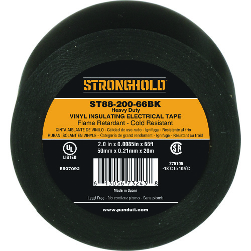 トラスコ中山 ストロングホールド StrongHoldビニールテープ 耐熱・耐寒・難燃 ヘビーデューティーグレード 黒 幅50.8mm 長さ20m ST88-200-66BK(ご注文単位1巻)【直送品】