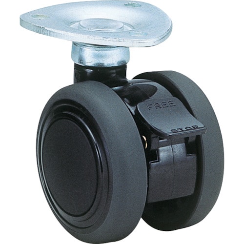 トラスコ中山 東海 プレート双輪キャスター(エラストマー車) 50mm ストッパー付き(ご注文単位1個)【直送品】