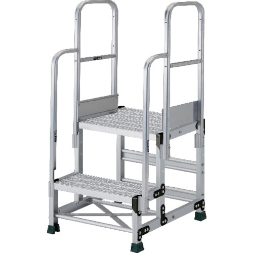 トラスコ中山 TRUSCO アルミ製作業用踏台 グレーチングタイプ 2段 高さ0.7m 天板寸法500×400 段高350mm 階段両手すり付き(ご注文単位1台)【直送品】
