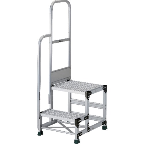 トラスコ中山 TRUSCO アルミ製作業用踏台 グレーチングタイプ 2段 高さ0.7m 天板寸法500×400 段高350mm 天場三方手すり付き(ご注文単位1台)【直送品】