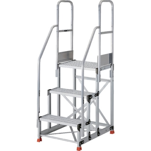 トラスコ中山 TRUSCO アルミ製作業用踏台 グレーチングタイプ 3段 高さ0.75m 天板寸法600×400 段高250mm 階段両手すり付き(ご注文単位1台)【直送品】
