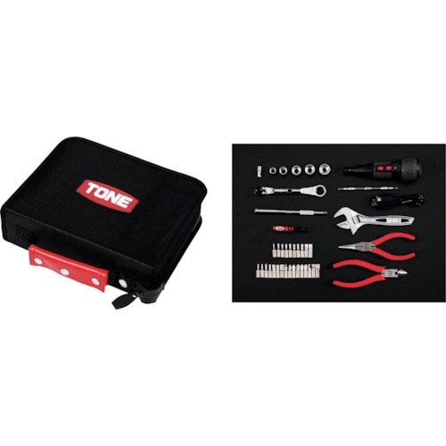 トラスコ中山 TONE 整備用工具セット ツールセット ブラック 間口250×奥行200×高さ70mm 40点セット(ご注文単位1セット)【直送品】