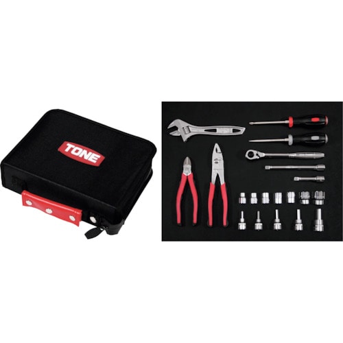 トラスコ中山 TONE 整備用工具セット ツールセット ブラック 間口250×奥行200×高さ70mm 21点セット(ご注文単位1セット)【直送品】