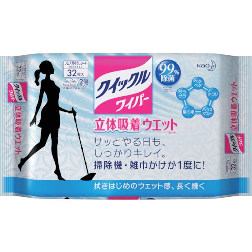 トラスコ中山 Kao クイックルワイパー 立体吸着ウエットシート 32枚 159-7130 (ご注文単位1個) 【直送品】