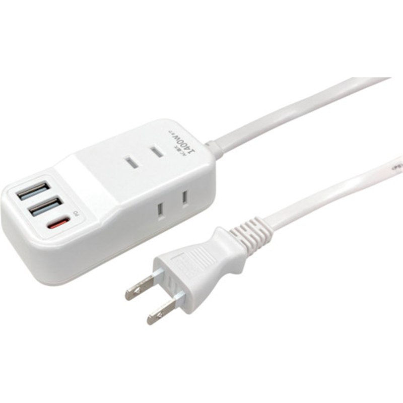 air-J 業界最小クラスモバイルタップACX3,USBX2,type-c(PD20W)X1 2.5mケーブル WH 1個(ご注文単位1個)【直送品】