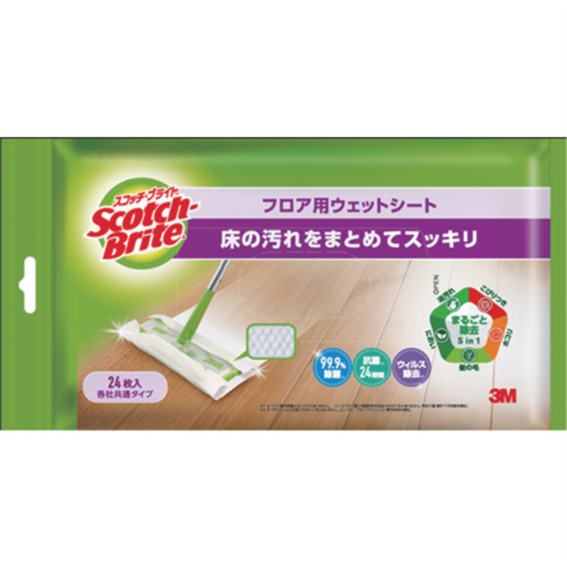 3M スコッチ・ブライト フロア用ウェットシート24枚入 FW-WSM24 1袋（ご注文単位1袋）【直送品】