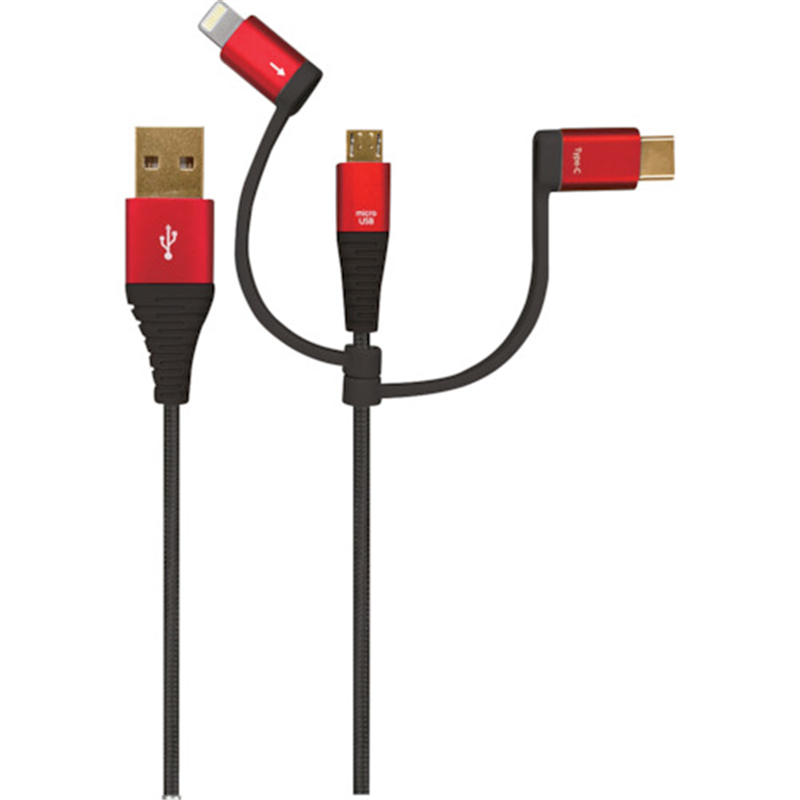 air-J プレミアム3in1 USB充電ケーブル 2M RD 1個(ご注文単位1個)【直送品】