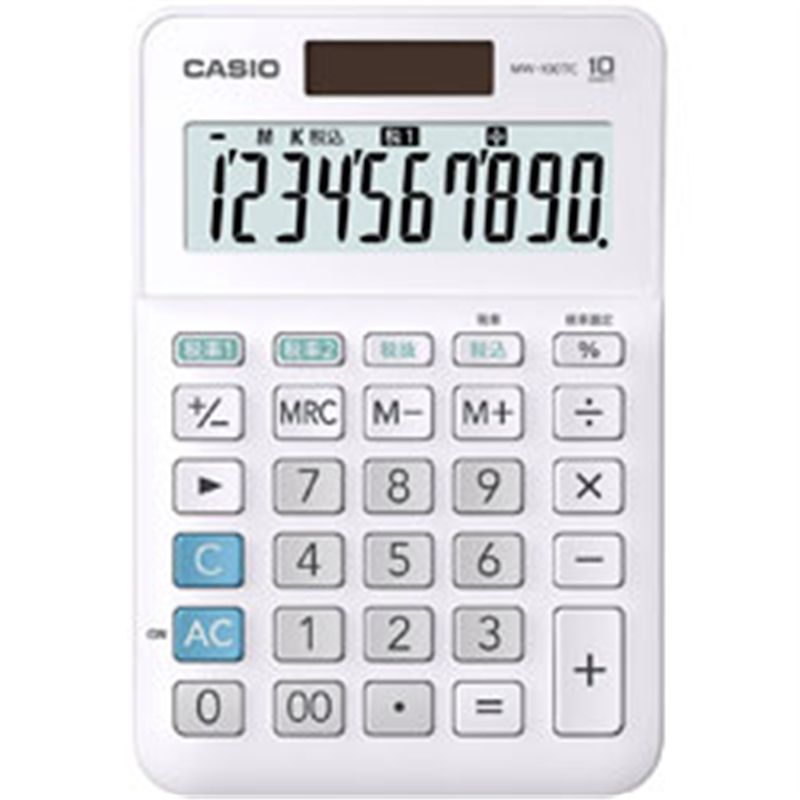 カシオ W税計算対応電卓 MW-100TC-WE-N ホワイト ［W税率対応 /10桁］ MW100TCWEN 1個（ご注文単位1個）【直送品】