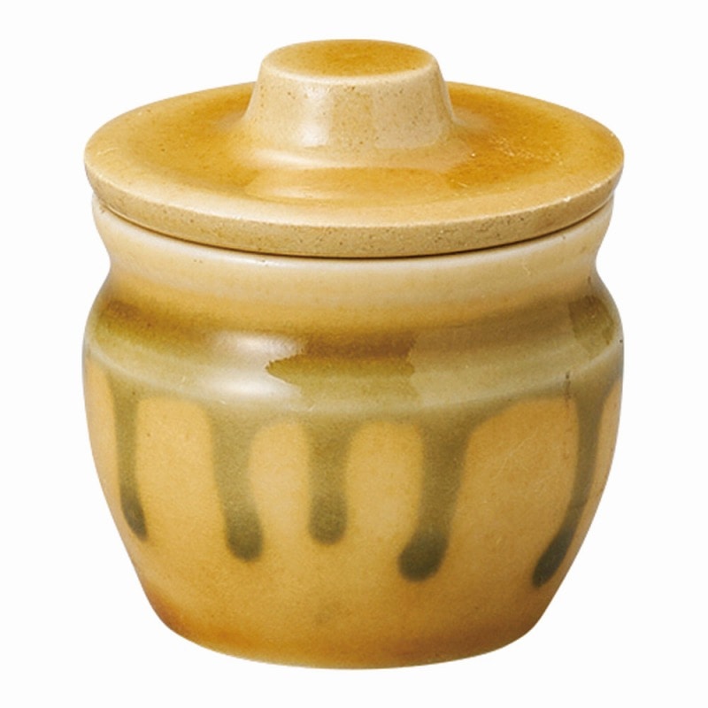 金正陶器 黄織部流し豆寸蓋物 1個(ご注文単位1個)【直送品】