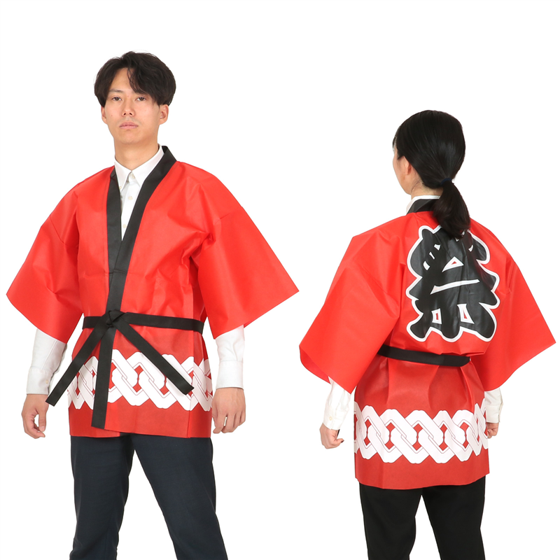 アーテック カラー不織布ハッピ 祭 吉原つなぎ柄 赤 L 1個(ご注文単位1個)【直送品】