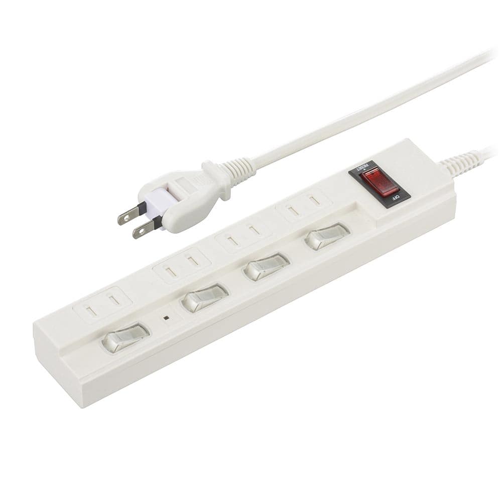 オーム電機 HS-TPKV42W-22 00-1580 節電タップ 雷ガード/ブレーカー付 4個口 2m(ご注文単位1袋)【直送品】