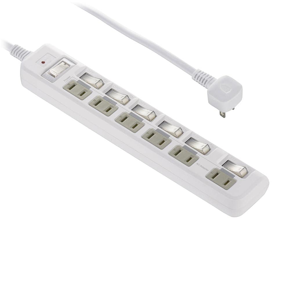 オーム電機 HS-T62BHL3-W 00-5282 発煙ガード節電タップ 雷ガード ブレーカー付き 6個口 2m(ご注文単位1袋)【直送品】