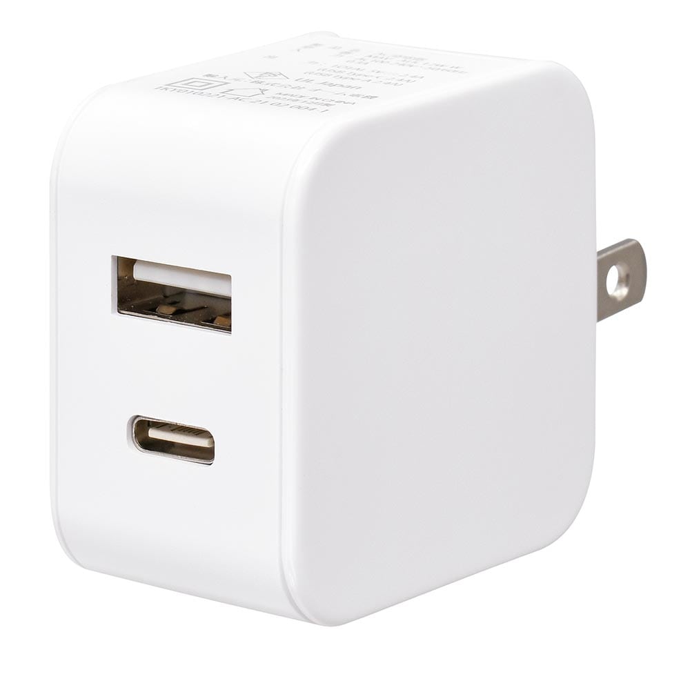 オーム電機 AudioComm AC充電器 12W Type-C+Type-A 1個（ご注文単位1個）【直送品】
