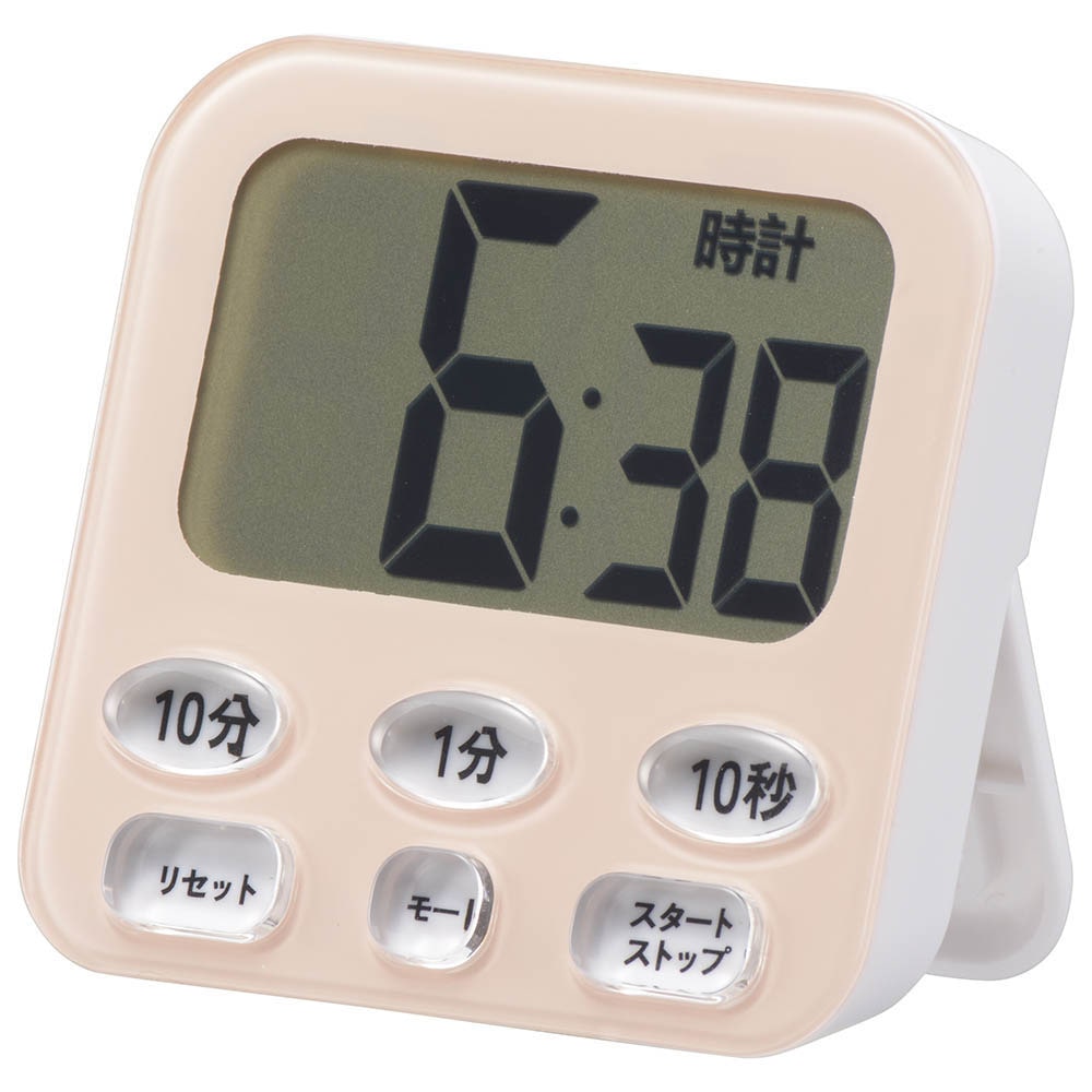 オーム電機 時計付き大画面デジタルタイマー ピンク 1個(ご注文単位1個)【直送品】