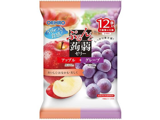 オリヒロ ぷるんと蒟蒻ゼリーパウチ アップル+グレープ 12個 1袋※軽(ご注文単位1袋)【直送品】