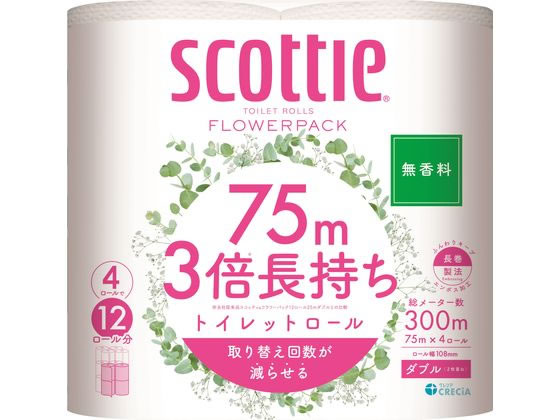 クレシア スコッティ フラワーパック 3倍長持ち ダブル 無香 4ロール 1パック（ご注文単位1パック)【直送品】