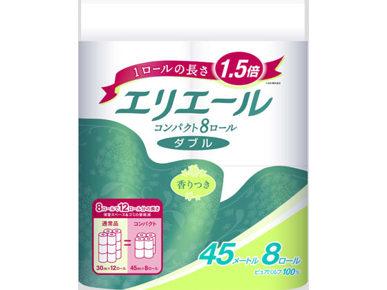 大王製紙 エリエール トイレットティシュー コンパクト 45mダブル 8ロール 1パック（ご注文単位1パック)【直送品】