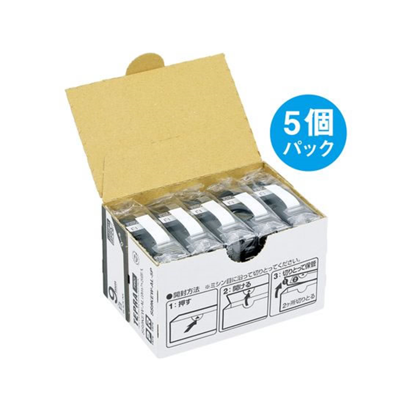 キングジム テプラ しっかり貼れてはがせるエコ 9mm 白 5個 1箱(ご注文単位1箱)【直送品】