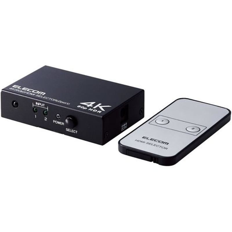 エレコム HDMI切替器 2ポート リモコン付属 PC DH-SW4KP21BK 1個（ご注文単位1個）【直送品】