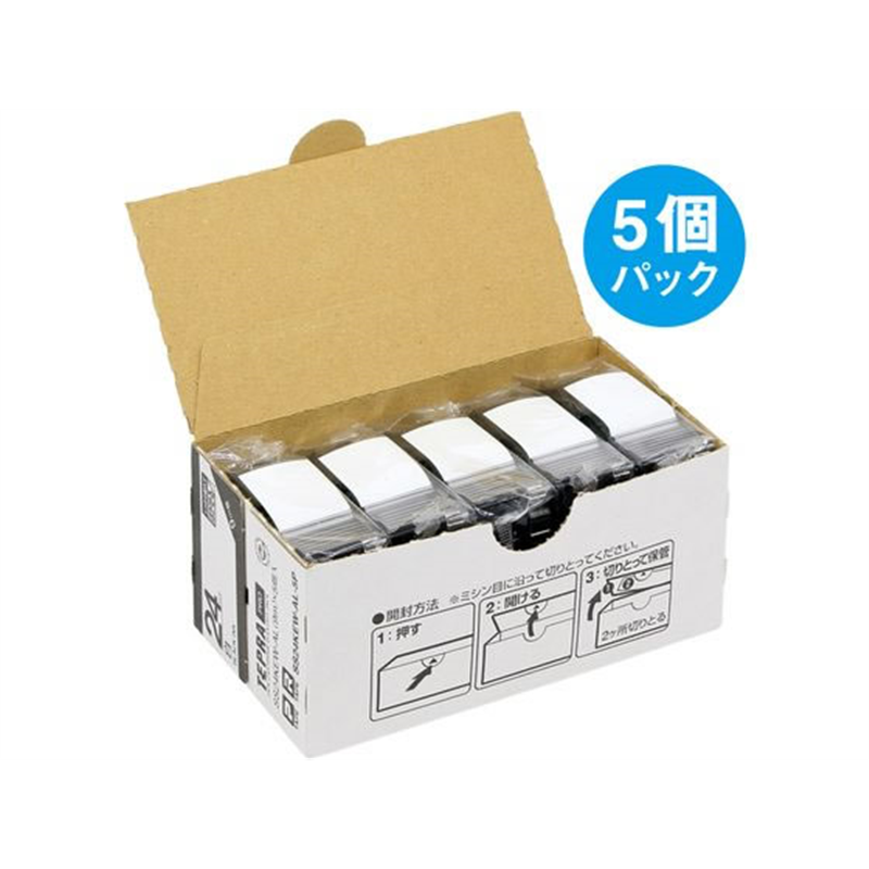 キングジム テプラ しっかり貼れてはがせるエコ 24mm 白 5個 1箱(ご注文単位1箱)【直送品】