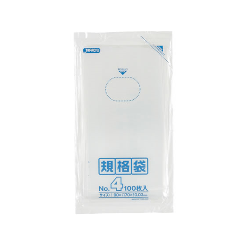 ジャパックス LD規格袋 No.4 透明 厚み0.03mm 100枚 K-04 1袋（ご注文単位1袋）【直送品】