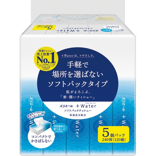 大王製紙 エリエール+Water ソフトパックティシュー 120組 5個/袋(ご注文単位1袋)【直送品】
