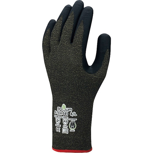 ショーワグローブ 耐切創背抜き手袋 S-TEX 581 M ブラック S-TEX581-M 1双（ご注文単位1双）【直送品】