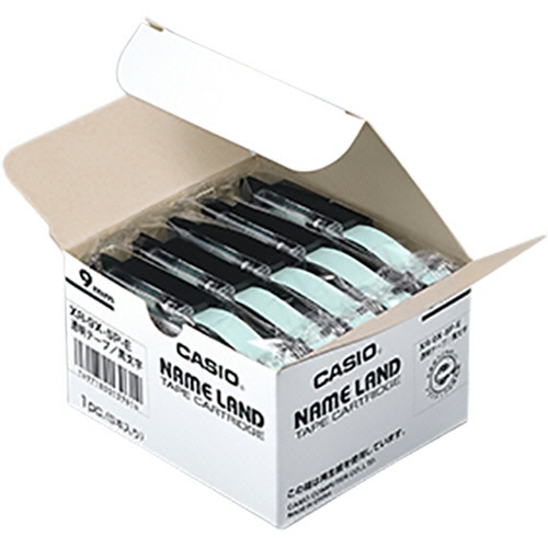 カシオ NAME LAND スタンダードテープ 9mm×8m 透明/黒文字 XR-9X-5P-E 10個/箱(ご注文単位1箱)【直送品】