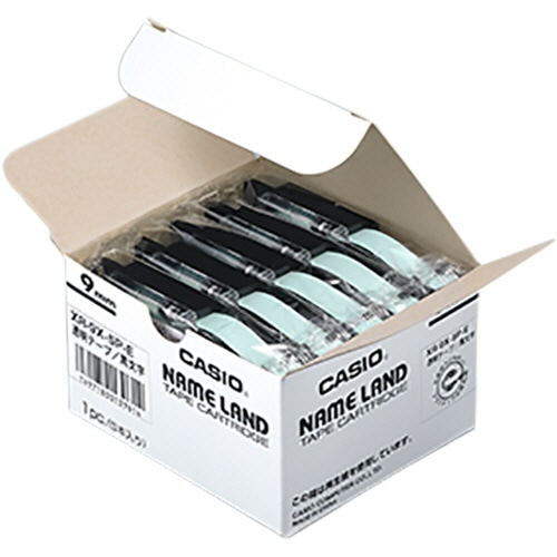 カシオ NAME LAND スタンダードテープ 9mm×8m 透明/黒文字 XR-9X-5P-E 5個/袋(ご注文単位1袋)【直送品】