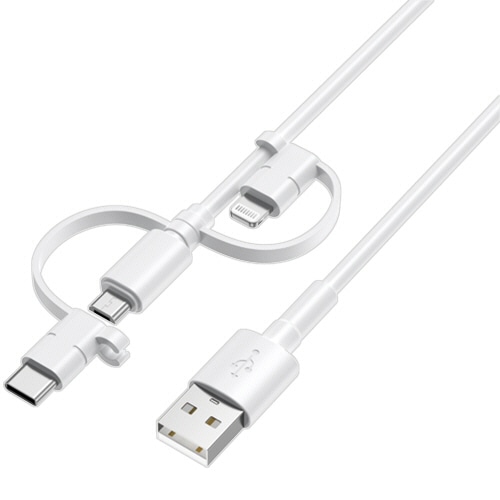 ハイディスク Lightning microUSB Type-Cケーブル 1m ホワイト 高速充電2.4A対応 HD-3IN1MLC1WH 1本(ご注文単位1本)【直送品】