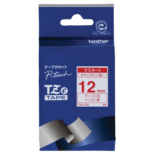 ブラザー ピータッチ TZeテープ ラミネートテープ 12mm 白/赤文字 TZE-232 1個(ご注文単位1個)【直送品】