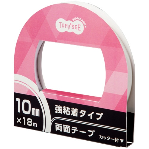TANOSEE 両面テープ 強粘着タイプ カッター付 10mm×18m 1巻(ご注文単位1巻)【直送品】