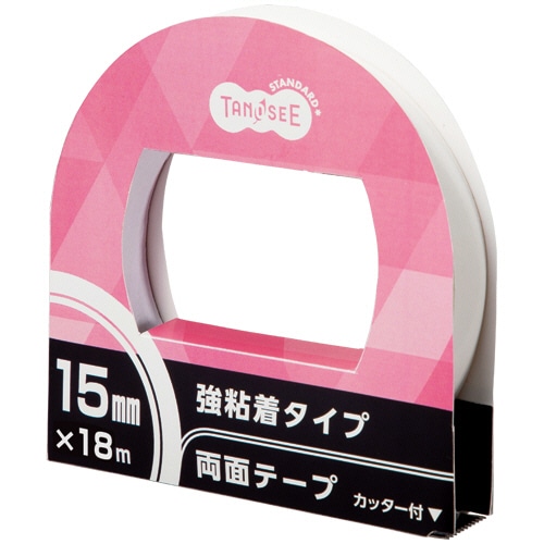 TANOSEE 両面テープ 強粘着タイプ カッター付 15mm×18m 1巻(ご注文単位1巻)【直送品】