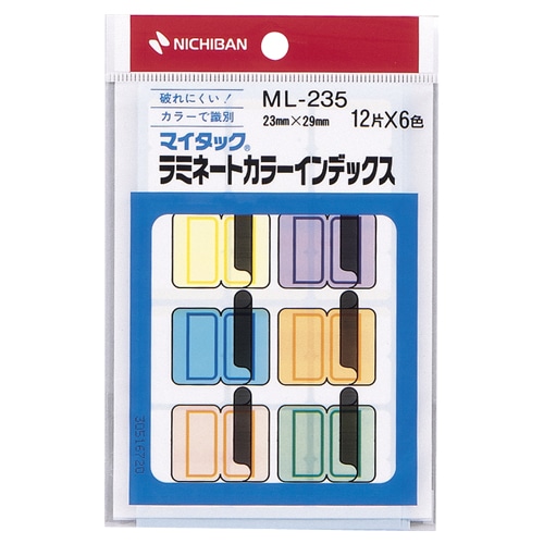ニチバン　マイタック　ラミネートカラーインデックス　保護フィルム付　中　23×29mm　6色　ML-235　1パック（72片：各色12片）（ご注文単位1パック）【直送品】