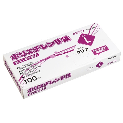川西工業 ポリエチレン手袋 #2019 外エンボス クリア L 100枚/箱（ご注文単位1箱）【直送品】