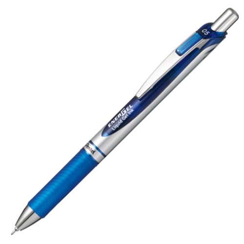 ぺんてる　ゲルインクボールペン　ノック式エナージェル　0.5mm　青　（軸色　シルバー）　BLN75Z-C　1本（ご注文単位1本）【直送品】