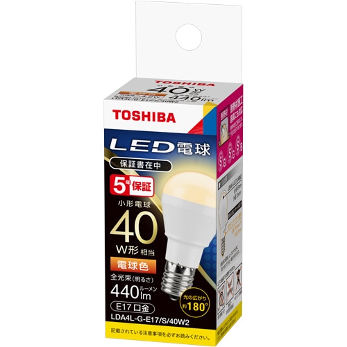 東芝ライテック LED電球 ミニクリプトン形 E17口金 4.2W 電球色 LDA4L-G-E17/S/40W/2 1個(ご注文単位1個)【直送品】
