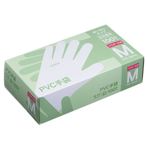 PVC手袋　パウダー付き　M　1箱（100枚）（ご注文単位1箱）【直送品】